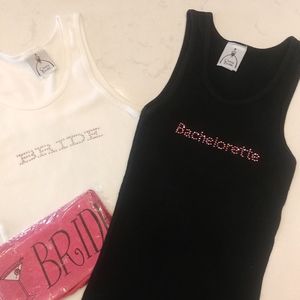 Classy Brides BRIDE and BACHELORETTE pink rhinestone tanks and BRIDE-TO-BE sash